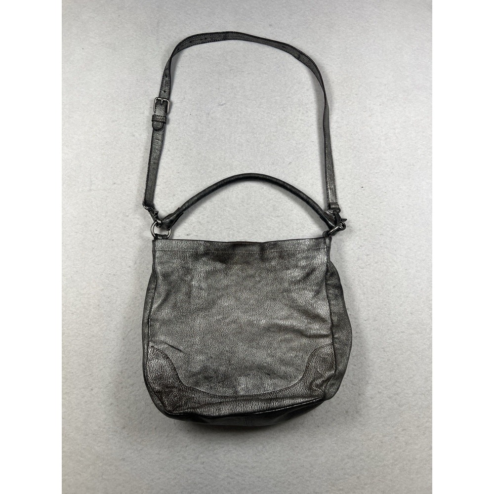 Frye Melissa Hobo Bag Silver Metallic Leather Magnetic Close Top Handle Purse